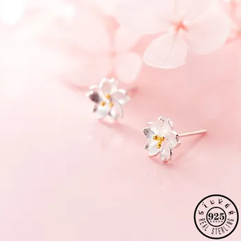 925 Kieto Sidabro Sakura Gėlių Formos Earings Madinga Mažas Ausies Auskarai Smeigės Papuošalai Moterims