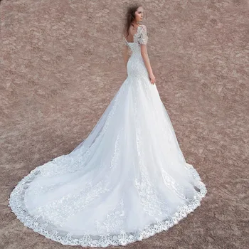 Eslieb Brangioji nėrinių undinė vestuvių suknelės, Bžūp Rankovėmis Vestuvių suknelė 2019 Nuotakos Suknelės Vestido de Noiva