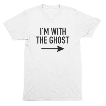 Moterų Grunge Estetinės Siaubo T-shirt aš su Dvasios Marškinius Juokinga Šūkis Porų Halloween Vakarėlį Vieno Gyvenimo Tees