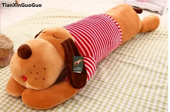 įdaryti žaislas didelis 120cm ruda miega šuo pliušinis žaislas apsirengęs raudonos medžiagos minkštos lėlės, hugging pagalvę gimtadienio dovana s1043