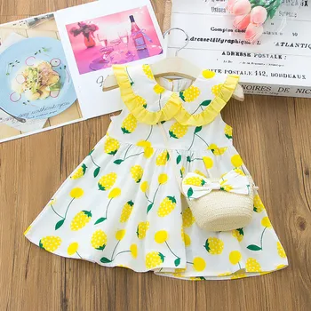 Baby Girl Dress Bamblys Vaikams Drabužių Mergaičių Atsitiktinis Braškių Spausdinti Suknelė Princesė Pagalvių Komplektas Komplektai
