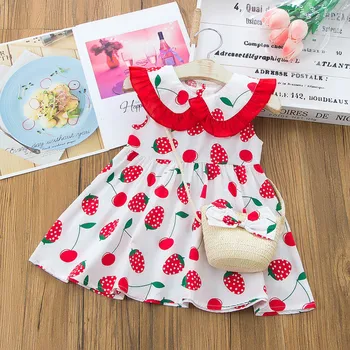 Baby Girl Dress Bamblys Vaikams Drabužių Mergaičių Atsitiktinis Braškių Spausdinti Suknelė Princesė Pagalvių Komplektas Komplektai