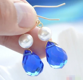 1491 mėlynos Ašaros briaunotas krištolo baltos spalvos apvalių perlų tabaluoti auskarai