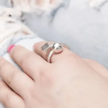 Originalus dizainerio gaminys geometrinis Tailando sidabro atidaryti žiedas unikalus kūrybinis lygaus paviršiaus, žavesio moterų prekės papuošalai