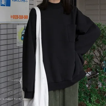 Moterys Ne Skrybėlę Hoodies Kietas Laisvalaikio Golfo Kratinys Kišenėje Palaidinės Japonijos Plius Aksomo Storesnis Žiemos Drabužių Outwear