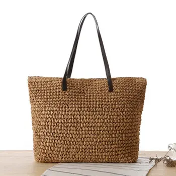 Japonijos šiaudų maišą korėjos paprasta peties austa maišelį vasaros kelionių atostogų paplūdimio krepšys laisvalaikio rankinės