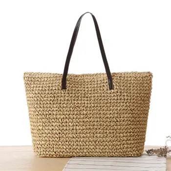 Japonijos šiaudų maišą korėjos paprasta peties austa maišelį vasaros kelionių atostogų paplūdimio krepšys laisvalaikio rankinės