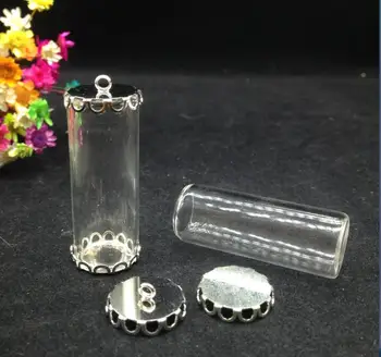 20sets/daug 40*15mm vamzdžių stiklo danga pasaulyje išvadas sidabro padengtą nėrinių dėklas stiklo buteliukas buteliukas papuošalai 