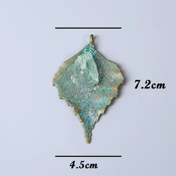 Senovės Bronzos Žalias Lapas Pakabukas 1 vnt 45*72 mm Druzy Crystal Green Fluorito Žavesio, 