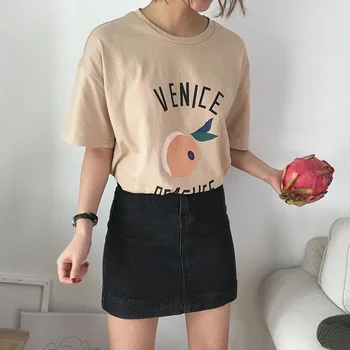 Sunfiz YF Venecija Persikai Juokinga Atspausdinta Marškinėliai Moterims Mielas Vasaros Mados Vintage Stiliaus Tee Viršūnės