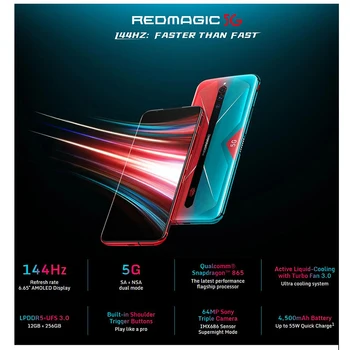 Pasaulinė Versija Nubija Redmagic 5G Žaidimas išmaniųjų telefonų 12 GB 128GB 6.65