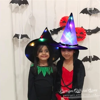 1pc su LED Žibintai Helovinas Ragana Skrybėlę Žėrintis Wizard Hat Led žibintai ir dekoro Helovinas šalis Dekoro Priedai Cosplay