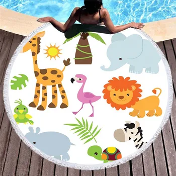 Animacinių filmų didelės apvalios paplūdimio rankšluostį suaugusiųjų kutais vasaros vonia rankšluostį spausdinti mikropluošto 150cm jogos kilimėlis