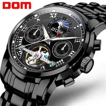 DOM Markės Vyrų Laikrodžiai Automatinis Mechaninis laikrodis Tourbillon Sporto Laikrodis Juodo Plieno Atsitiktinis Verslo Retro Laikrodį M-75BK-1MH