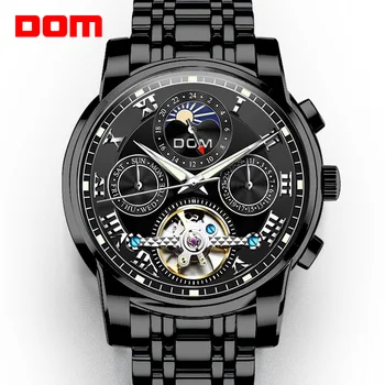 DOM Markės Vyrų Laikrodžiai Automatinis Mechaninis laikrodis Tourbillon Sporto Laikrodis Juodo Plieno Atsitiktinis Verslo Retro Laikrodį M-75BK-1MH