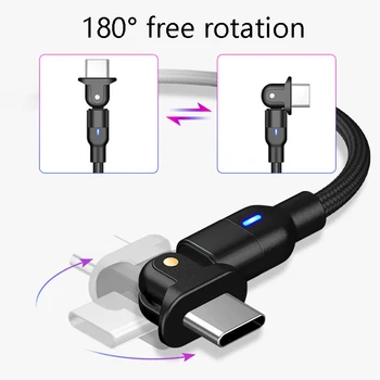 180 Laipsnių Sukimosi 3A Greito Įkrovimo USB Kabelį, Tipas C USB Telefono Įkroviklio Laidas Nailono Tinklelio Duomenų Kabelį, skirtą 