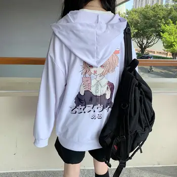 Vilnos rudenį korėjos stilius laisvas Harajuku Mados spausdinimo kawaii lolita Anime užtrauktukas iki gobtuvu ilgomis rankovėmis moterų hoodie