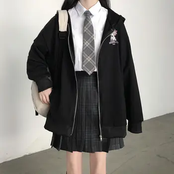 Vilnos rudenį korėjos stilius laisvas Harajuku Mados spausdinimo kawaii lolita Anime užtrauktukas iki gobtuvu ilgomis rankovėmis moterų hoodie
