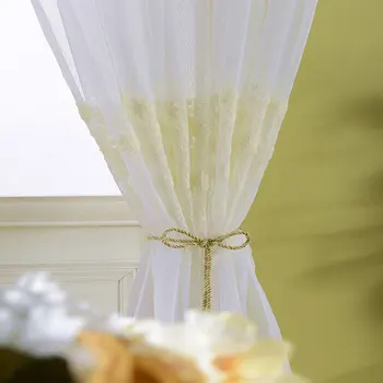 Aukštos kokybės Baltos spalvos Gėlių Siuvinėjimas Ekranai Europos Stiliaus vienspalviai voile Tiulio Vien už Miegamojo Kambarį 