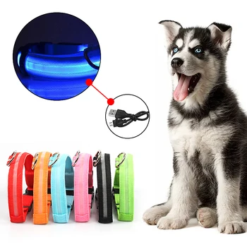 LED Naminių Šunų Antkaklis USB Įkrovimo Šviesos Mirksi Saugos Apykaklės Reguliuojamas Nailono Pet Karoliai Šuniukas Katės Stabdžių Prarastas Atsargas