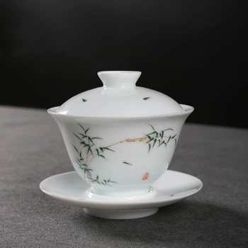 Handpainted amatų porceliano gaiwan tureen, kuriems arbatos dubenėlį taurės lėkštė dangčio Kinų keramikos gaiwans balta kinijos taurės, indai, pardavimo