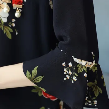 Mados Šifono moterų palaidinė Marškinėliai 2018 blyksnius Rankovės gėlių spausdinti moteriški drabužiai lankas v-kaklo balta moterims topai