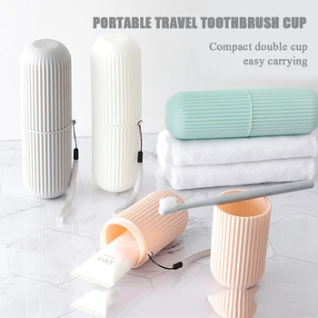 Paprasta nešiojamų kelionių dantų šepetėlį taurės plastikiniai nešiojami plauti puodelio, dantų šepetėlis, dantų pasta saugojimo taurės kelionės prekes