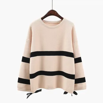 JAYCOSIN 2019 TOP Rudens ir žiemos moterų apvalios kaklo, ilgomis rankovėmis dryžuotas megztinis megztinis ilgomis rankovėmis megztinis marškinėliai 2.26