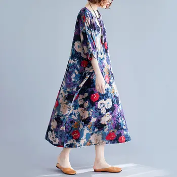 2020 metų Vasaros Gėlių Elbise Naujas Medvilnės ir Llinen Literatūros Didelio Dydžio Moterų Suknelė tie dažai Retro Spalvos Ilga Suknelė Lady Skraiste K184