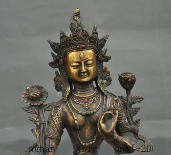 Vestuvių dekoravimas Tibeto Budizmas Bronzos Paauksuota apdaila perlas Baltoji Tara Kwan-Yin GuanYin Budos statula