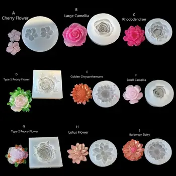 10 Stilius 3D Gėlių Silikono Sluoksnį Dervos Camellia Bijūnas 