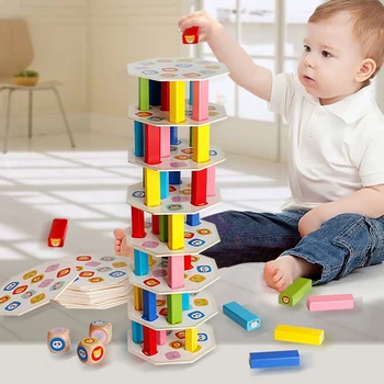 Vaikai Medinių Spalvotų Gyvūnų Modelio Blokai Krovimas Kūrimo Bloką, Žaislai Švietimo Pažinimo Match Žaidimą
