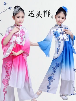 Vaikų klasikinio šokio kostiumai mergaičių Kinų stiliaus guzheng porceliano vaikų ventiliatorius šokių Yangko kostiumas