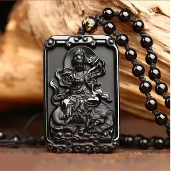 Gamtos jade Obsidianas Aštuonių rūšių Bodhisatvos Pakabukas Papuošalai Pasisekė, kad apsisaugoti nuo Blogio Laimingas Amuletas Pakabukas Jade Fine Jewelry