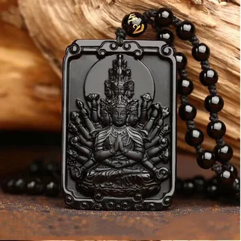 Gamtos jade Obsidianas Aštuonių rūšių Bodhisatvos Pakabukas Papuošalai Pasisekė, kad apsisaugoti nuo Blogio Laimingas Amuletas Pakabukas Jade Fine Jewelry