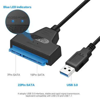 USB 3.0 SATA7+15pin Standžiojo Disko Kabelis Konverteris 2.5 Colių SSD HDD Kietąjį Diską SATA jungties Kabelį Skaičiuoklė