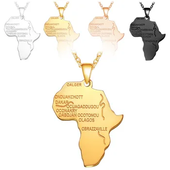 2019 Mados Nerūdijančio Plieno Žemėlapis Afrikos Pakabukas Karoliai Dog Tags Karolius, Hip-Hop Karoliai už Berniukas Dovanos Vyrams Papuošalai
