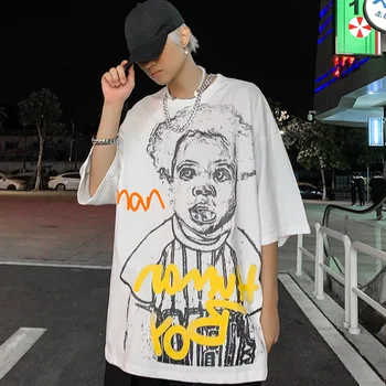 Aolamegs Marškinėliai Vyrams Juokingi Komiksai Berniukas Laišką, Grafiti, vyriški Marškinėliai, Vasaros Negabaritinių Hipster Hip-Hop Stiliaus Mados Streetwear