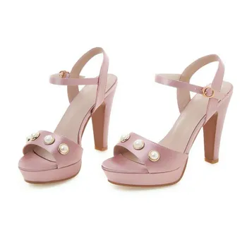 Moterų sandalai Vasarą Naujas modelis mados aukštakulnį Pearl Moterų sandalai juoda gules Rožinė Abrikosų Vestuvių batų dydį, 34-39