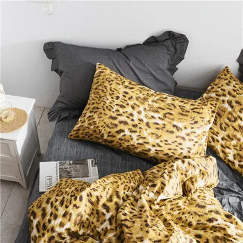 Prabangus patalynės komplektas Medvilnės aukso leopard-iki antklode padengti su užvalkalas lova set AS Karalius ir Karalienė Vieno Dydžio, patalynės Namų