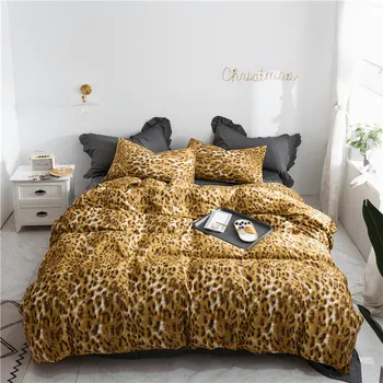 Prabangus patalynės komplektas Medvilnės aukso leopard-iki antklode padengti su užvalkalas lova set AS Karalius ir Karalienė Vieno Dydžio, patalynės Namų