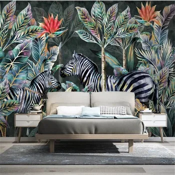 Milofi sienos paviršiaus užsakymą ranka-dažytos Šiaurės tropinių augalų kokoso medžio zebra miškų kraštovaizdį, TV foną, sienų tapyba