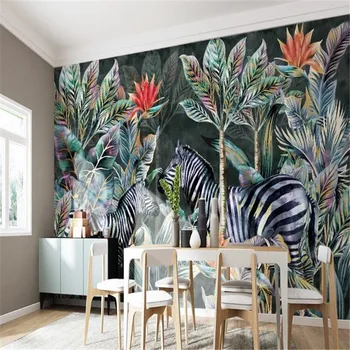 Milofi sienos paviršiaus užsakymą ranka-dažytos Šiaurės tropinių augalų kokoso medžio zebra miškų kraštovaizdį, TV foną, sienų tapyba