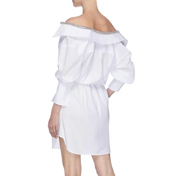 CHICEVER Atsitiktinis Suknelė Moterims Velniop Kaklo, ilgomis Rankovėmis Aukštos Juosmens Nėrinių Kratinys Deimantai Mini Suknelės Moterų 2020 Drabužiai