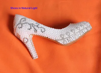 2018 Naujas Stilius 10cm Kulno Prabanga ShoesPretty Vestuvių Batai Imitacija, Perlų Balta Nuotakos Suknelė, Batai Šalies Promenadzie Suknelė Bateliai
