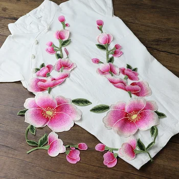 Didelio dydžio, rožinė gėlė Išsiuvinėti pleistrai para vestuario dekoratyvinis siūti dizaineris lopai džinsai parches bordados para ropa