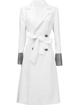 Baltas švarkelis, Moterų Vidutinio ilgio 2020 m. Rudenį naujų populiarus korėjos stiliaus slim fit temperamentas atsitiktinis nėriniai-up sijonas kailis