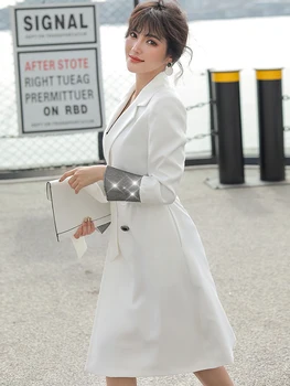Baltas švarkelis, Moterų Vidutinio ilgio 2020 m. Rudenį naujų populiarus korėjos stiliaus slim fit temperamentas atsitiktinis nėriniai-up sijonas kailis