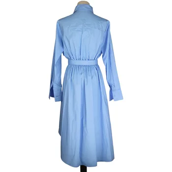 Cerulean Blue Kuklus Dieną Dirbti Marškinėliai Suknelė Office Ponios Nereguliarus Ilgomis Rankovėmis Plisuotos Varčias Medvilnės Plius Dydis Atsitiktinis Femme Tunika