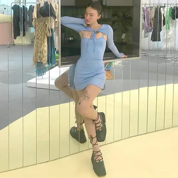 Rudenį Naują Stiliaus ilgomis rankovėmis Išorinė Viršelio pusė į Viršų Slim-fit Suspender Mados Suknelė
